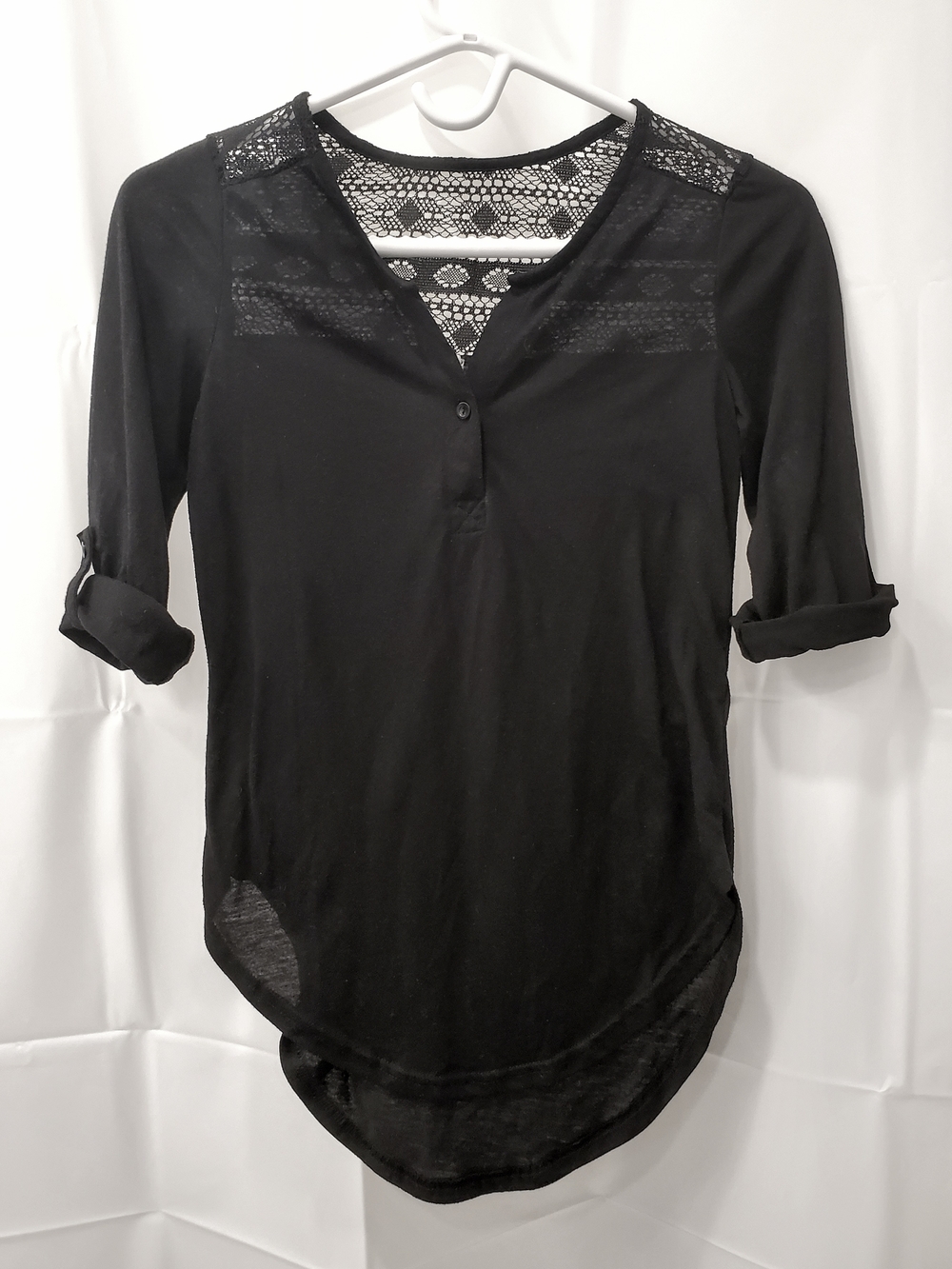 Women's Black Lace Henley Top